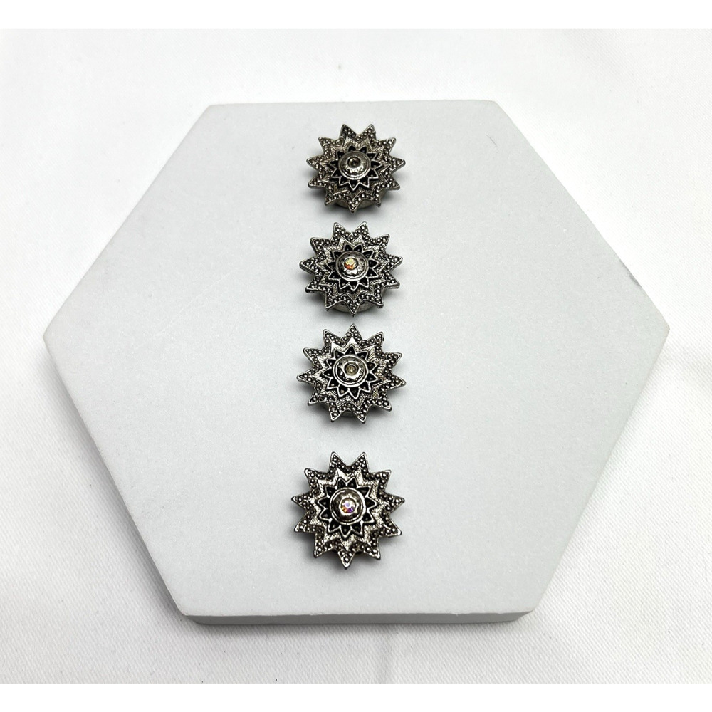 Vintage Starburst Button Covers Silver Tone Rhinestone Center
